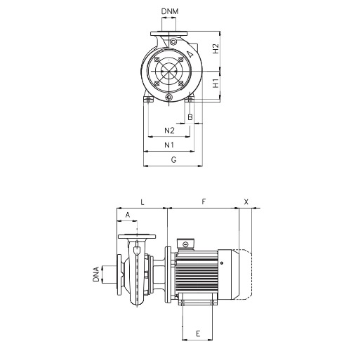 Насос консольно-моноблочный DAB NKP-G 50-200/219/B/BAQE/22/2 - IE3 поверхностный, корпус - чугун, мощность - 22кВт, напор - 67.7м, производительность - 1700л/мин, 380В