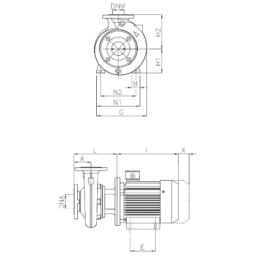 Насос консольно-моноблочный DAB NKP-G 50-250/230/B/BAQE/22/2 - IE3 поверхностный, корпус - чугун, мощность - 22кВт, напор - 67.7м, производительность - 1700л/мин, 380В