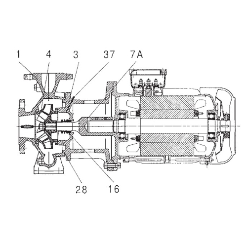 Насос консольно-моноблочный DAB NKM-GE 65-200/219/A/BAQE/4/4 T MCE30/C - IE3 поверхностный, корпус - чугун, мощность - 4кВт, напор - 17м, производительность - 1300л/мин, 380В