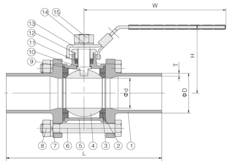 Кран шаровой NewKey NK-BE/6 3/4″ Ду20 Ру64 полнопроходной, трехсоставной, под приварку, корпус – нержавеющая сталь AISI316 (CF8M)