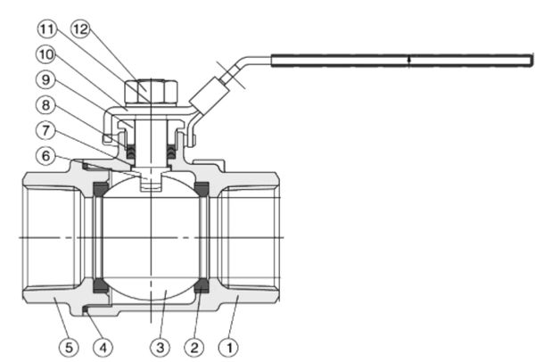 Кран шаровой NewKey NK-BML/6 3/8″ Ду10 Ру64 полнопроходной двухсоставной, присоединение внутренняя резьба, корпус - нержавеющая сталь AISI316, управление - ручка-рычаг