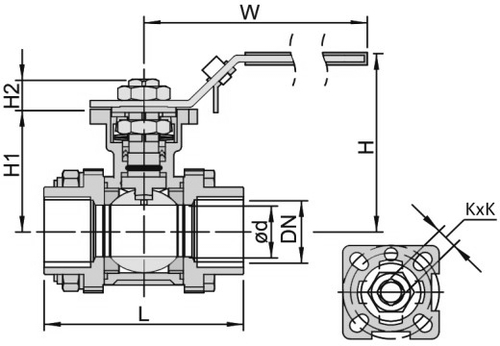 Кран шаровой NewKey NK-BMTp/4 3/4″ Ду20 Ру64 полнопроходной, ВР, материал корпус - AISI304, под привод