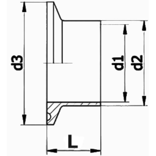 Патрубки NewKey NK-PBre Clamp Дн15-150 под приварку для молочной муфты, корпус - нержавеющая сталь AISI304, длина - 18 мм