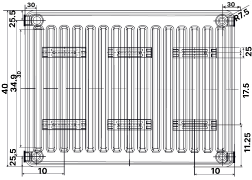 Радиатор стальной панельный OASIS PB 30-4 2200 мм настенный, теплоотдача - 4023 Вт, присоединение резьбовое - 1/2″, подключение - боковое, белый