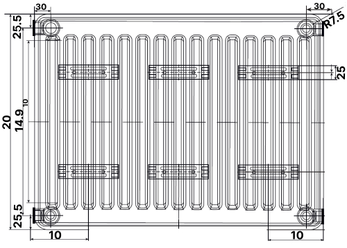Радиатор стальной панельный OASIS PN 30-4 2700 мм настенный, теплоотдача - 4937 Вт, присоединение резьбовое - 1/2″, подключение - нижнее, белый