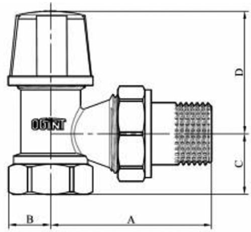 Комплект термостатический 3 в 1 для бокового подключения радиатора Ogint 1/2″ Ду15 Ру10 6-28 °C угловой, для двухтрубной системы отопления, корпус - латунь, присоединение - накидная гайка
