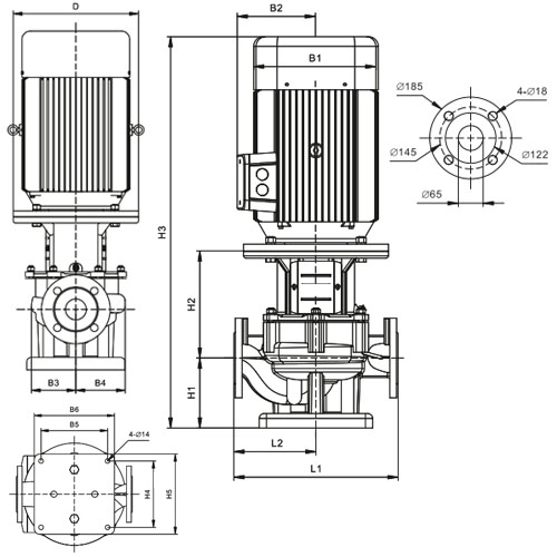 Насос циркуляционный ин-лайн ONIS INL 65-30-15-2.2/2 поверхностный, корпус - чугун, мощность - 2.2кВт, напор - 15м, производительность - 500л/мин, 380В