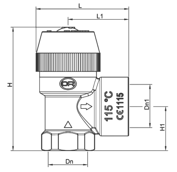 Эскиз габариты и размеры клапан предохранительный мембранный OR 485