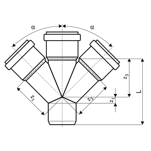 Крестовина одноплоскостная Ostendorf HT (PPs)-HTDA Дн110x50x50 45° полипропиленовая, для внутреннего монтажа
