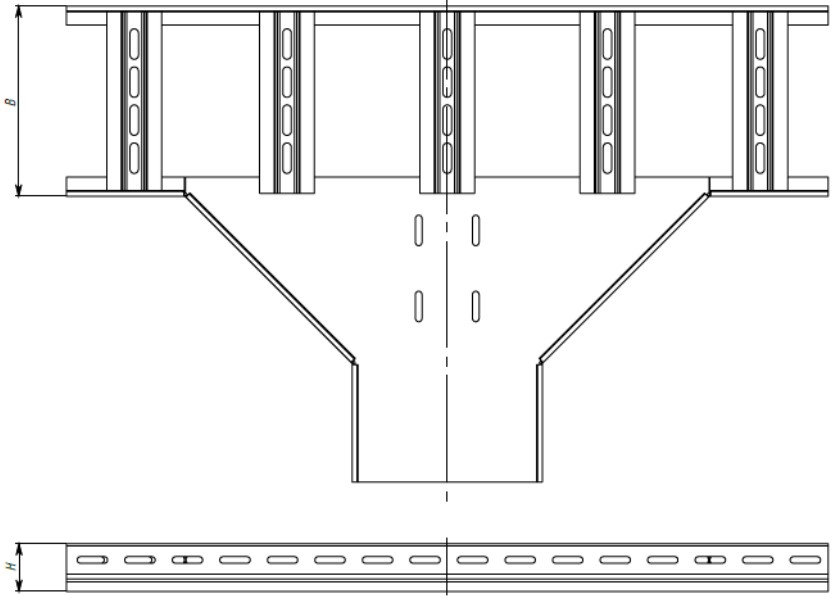 Ответвители T-образные лестничные EKF M-Line (HDZ) 50-100х200-600 толщина корпуса - 0.8 мм, корпус - сталь, цвет - серый