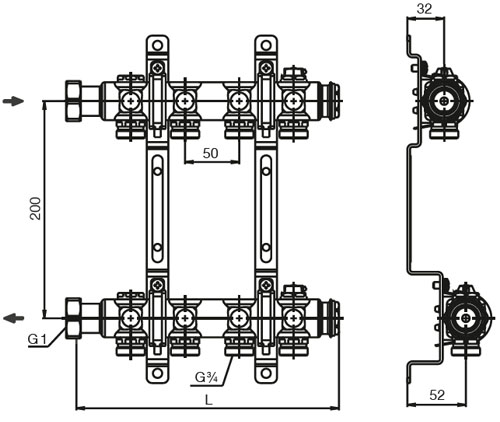 Коллекторная группа Oventrop Multidis SH 14071 1″x3/4″x4 Ду25 Py10 из нержавеющей стали