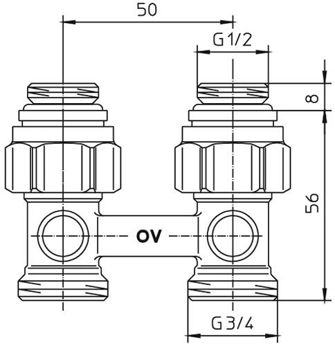Узлы нижнего подключения Oventrop Multiflex F 1015883 3/4x1/2″ Ду20x15 Ру10 H-образные, прямые, присоединение - наружная резьба, корпус - латунь