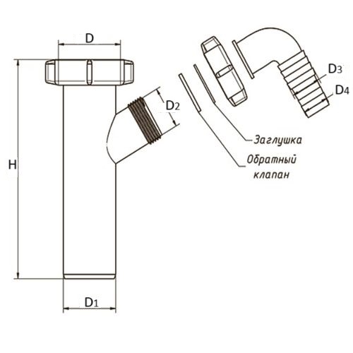 Патрубки для сифона ОРИО серии А с одним отводом справа, корпус - полипропилен, цвет - белый