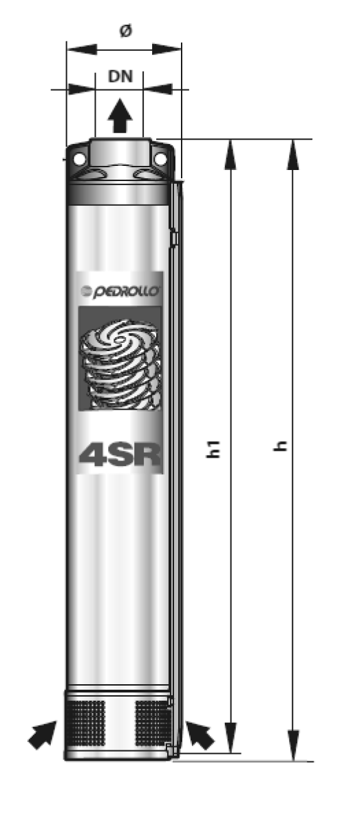 Гидравлическая часть насоса Pedrollo 4SR 1/13 Ду32 центробежного, производительность 1 м3/час, напор 77 м, мощность 0.37 кВт, напряжение трехфазной сети 380В