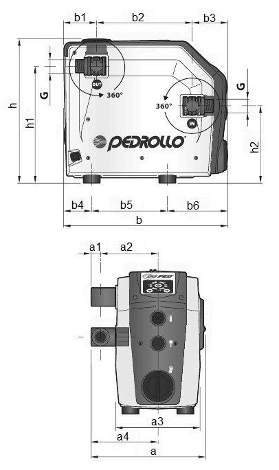 Насосная станция Pedrollo DG-PED 3 1″ Ду25 Ру1-5.5, мощность - 0.75 кВт, напор - 10-55 м, производительность - 5-80 л/мин, 1x230В-50Гц, одиночная установка
