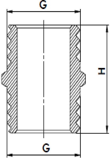 Ниппель РосТурПласт 1/2″ Ду15 Ру40 равнопроходной,  длина=37мм, корпус - латунь никелированная, присоединение - наружная резьба