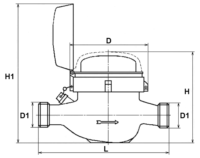 Счетчик холодной воды крыльчатый многоструйный Декаст ВКМ М-32 Ду32  Ру16 резьбовой, до 40°С, L=260 мм,в комплекте с монтажным набором