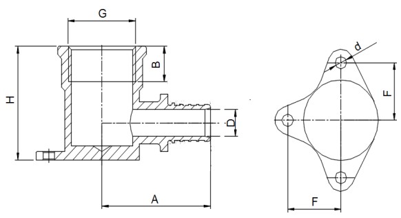 Водорозетка аксиальная РОС 1/2″ Дн16 Ру10 ВР, с фланцем, корпус - латунь, для труб из сшитого полиэтилена