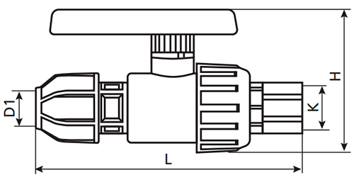 Кран шаровой POELSAN Дн32х3/4″ Ру10 напорный, полипропиленовый, компрессионное/внутренняя резьба, управление ручка-рычаг для труб ПНД
