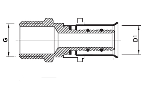 Муфта для металлопластиковых труб Prandelli Multyrama PF1 Ду26x1″ Ру10, латунная, присоединение пресс / наружная резьба