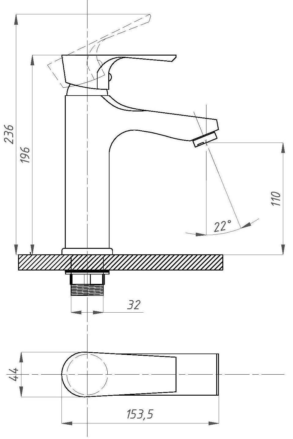 Смеситель для раковины Профсан Элит ПСМ-100 длина 153.5 мм, однорукояточный, излив прямой, серебристый