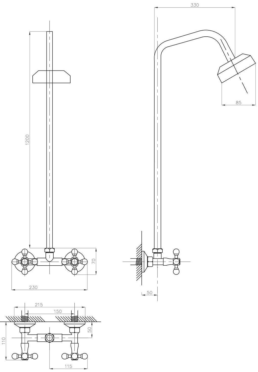Душевые стойки Профсан Душ ПСМ-110 длина 110 мм, двуручные, серебристые