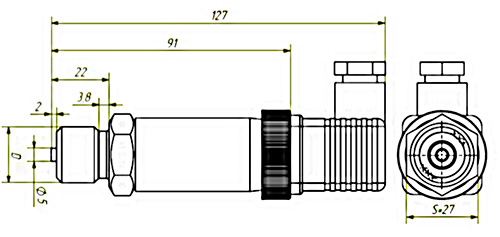 Датчик давления избыточного ПРОМА ДДМ-1010, диапазон измерений давлений 0-1600кПа, исполнение сенсора - керамическая мембрана, резьба присоединения G1/2 класс точности А0.5, рабочая среда - жидкость