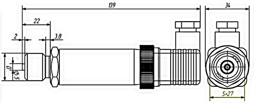 Датчик давления ваккууметрического ПРОМА ДДМ-1011, диапазон измерений давлений -100-0кПа, исполнение сенсора - кремний на кремнии, резьба присоединения G1/2 класс точности А0.5, рабочая среда - газ
