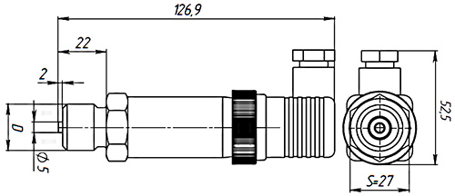 Датчики  давления абсолютного ПРОМА ДДМ-1012, диапазон измерений максимальных давлений  250-600кПа, исполнение сенсора  -  металлическая мембрана, резьба присоединения М20x1.5 класс точности А0.5,