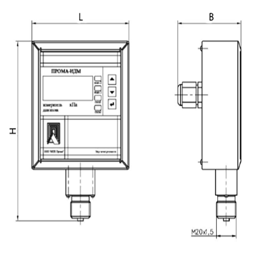 Датчик вакуумметрического давления ПРОМА ИДМ-016 ДВ-Р 40, штуцерное исполнение, количество выходных реле - 4, напряжение - 24В, диапазон измерений давлений от -40 до -10КПа