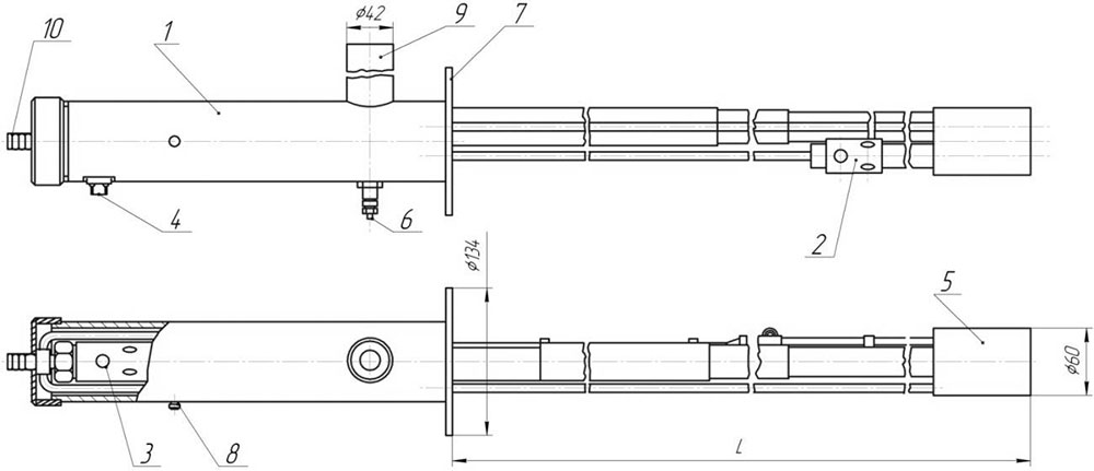 Запально-защитное устройство ПРОМА ЗСУ-ПИ-1/5-1000 инжекционное, диаметр ствола - 60 мм, длина погружной части -1000 мм , без корпусное