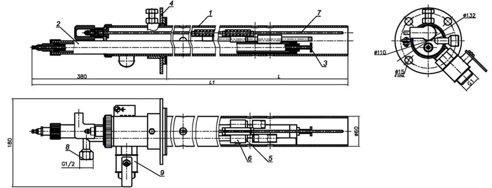 Запально-защитное устройство ПРОМА ЗСУ-ПИ-60-1000 инжекционное, диаметр ствола - 60 мм, длина погружной части -1000 мм, универсальное