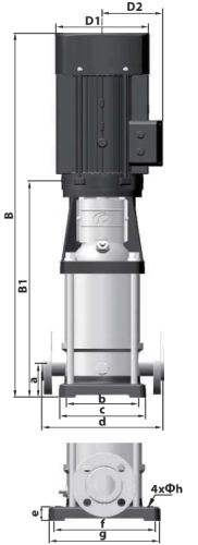 Насос многоступенчатый PURITY PVS 3-29 Ду25x25 Ру25, вертикальный, для горячей воды 120°С, производительность - 3 м3/ч, 29 ступеней, мощность - 2.2 кВт, IP55, 400 В, материал корпуса - чугун