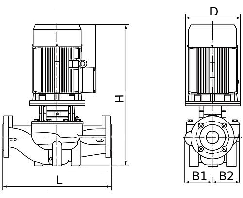 Насос циркуляционный ИН-Лайн PURITY PTD 100-40/2 (N) Ду100x100 Ру10 вертикальный, трехфазный, производительность - 130 м3/ч, напор - 44.1 м, мощность - 18.5 кВт, материал рабочего колеса - чугун