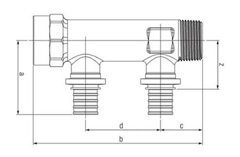 Коллектор Rehau RAUTITAN RX+ 16-R/Rp 3/4″ 2 отвода, Py10, штуцер, внутренняя резьба / наружная резьба, материал - бронза