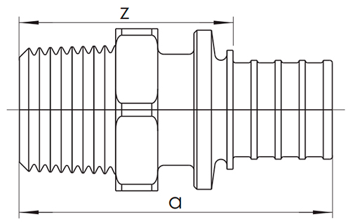 Переходник REHAU EVERLOC Дн50х4.6-R3/4″ Ру10 SDR 11 с наружной резьбой, корпус - латунь, присоединение - аксиальное/наружная резьба для труб RAUPEX и RAUTHERM