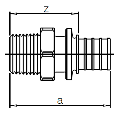 Переходник REHAU RAUTITAN GAS Дн20x1/2″ Ру10 с наружной резьбой, корпус - латунь, присоединение - аксиальное/наружная резьба для труб из сшитого полиэтилена