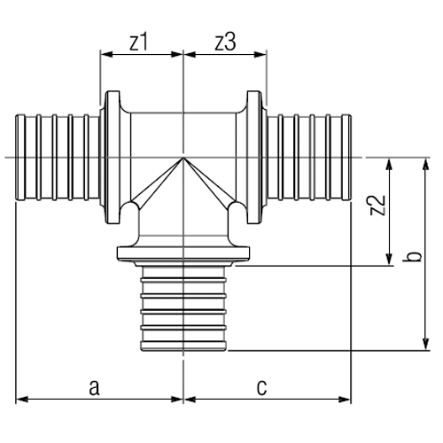 Тройник Rehau RAUTITAN PLATINUM Ду32-32-32 RX  корпус -  бронза, равнопроходный,  для труб из сшитого полиэтилена аксиальный