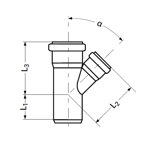 Тройник REHAU Raupiano Plus Дн110x50 угол 45°, корпус - полипропилен  PP-MD, уплотнение - SBR, для бесшумной канализации