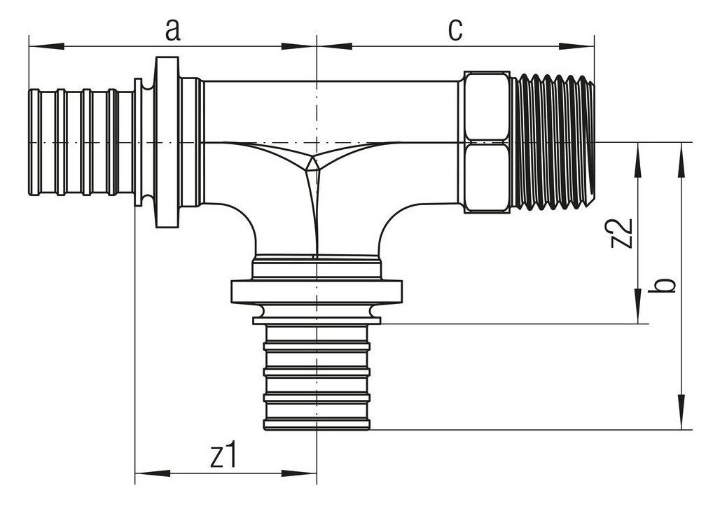 Тройник REHAU Rautitan RX+ Дн20х20х1/2″ Ру10 бронзовый, присоединение - аксиальное/наружная резьба, для PE-X труб