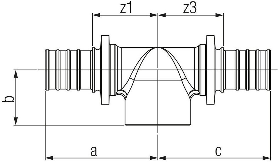 Тройник REHAU Rautitan RX+ Дн32х1″х32 Ру10 бронзовый, присоединение - аксиальное/внутренняя резьба, для PE-X труб