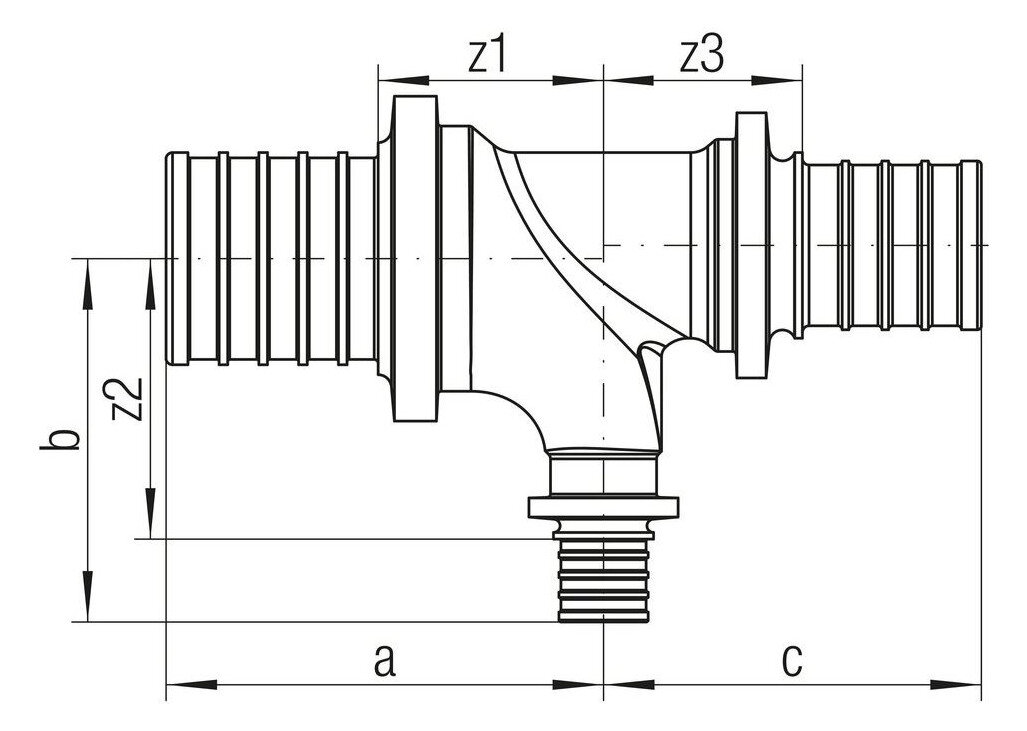 Тройник переходной REHAU Rautitan RX+ Дн32х16х25 Ру10 бронзовый, присоединение - аксиальное, с повышенным сопротивлением на проходе