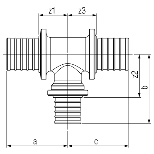 Тройники REHAU LX Дн40x25x40-50x32x50 Ру10 SDR 11 с уменьшенным боковым проходом, корпус - латунь, присоединение - аксиальное для труб из сшитого полиэтилена