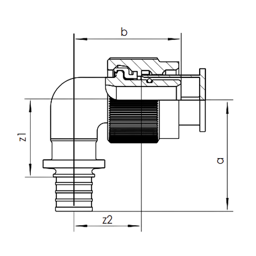 Угольник-переходник REHAU RAUTITAN Ду16 Ру10 с 16-MeplaFix-адаптером, присоединение - аксиальное, корпус - латунь