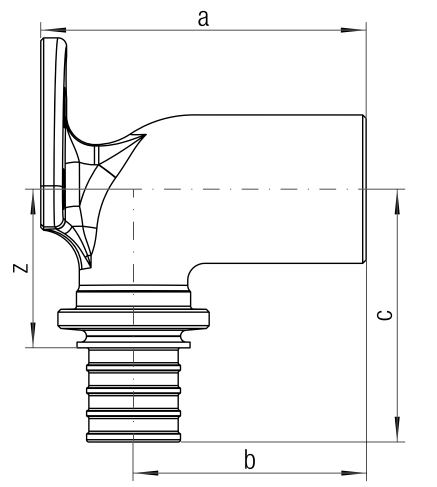 Водорозетка Rehau Дн20х1/2″ Ру10 длинная, длина - 70 мм, RAUTITAN RX+, аксиальное / внутренняя резьба, корпус - бронза, для труб из сшитого полиэтилена