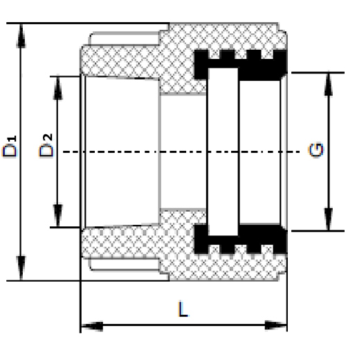 Муфта полипропиленовая PPR комбинированная Remsan Дн50х1 1/2″ Ру25 внутренняя резьба / сварка белая