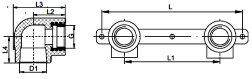 Настенный комплект с угловыми водорозетками Remsan Дн20х1/2″ Ру25, комбинированный, двойной, присоединение - под приварку / внутренняя резьба, материал - полипропилен, цвет - белый