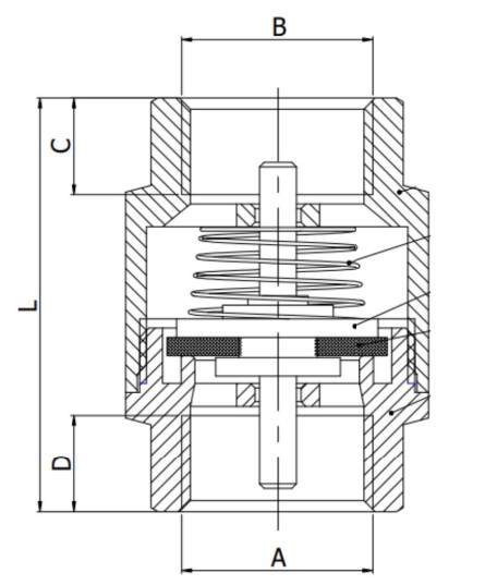 Клапан обратный пружинный Ридан NRV-R 1 1/2″ Ду40 Ру25 присоединение – внутренняя резьба, корпус – латунь
