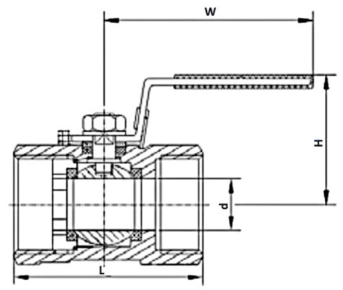 Кран шаровой Ридан BVS-R 1 1/4″ Ду32 Ру63 стандартнопроходной, двухходовой, нержавеющая сталь ASTM A 351-CF8M, внутренняя резьба, рукоятка