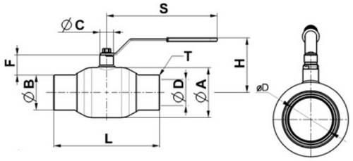 Кран шаровой Ридан JiP-R Standard WW Ду50 Ру16 цельносварной стандартнопроходной, двухходовой, углеродистая сталь 20, под приварку, рукоятка